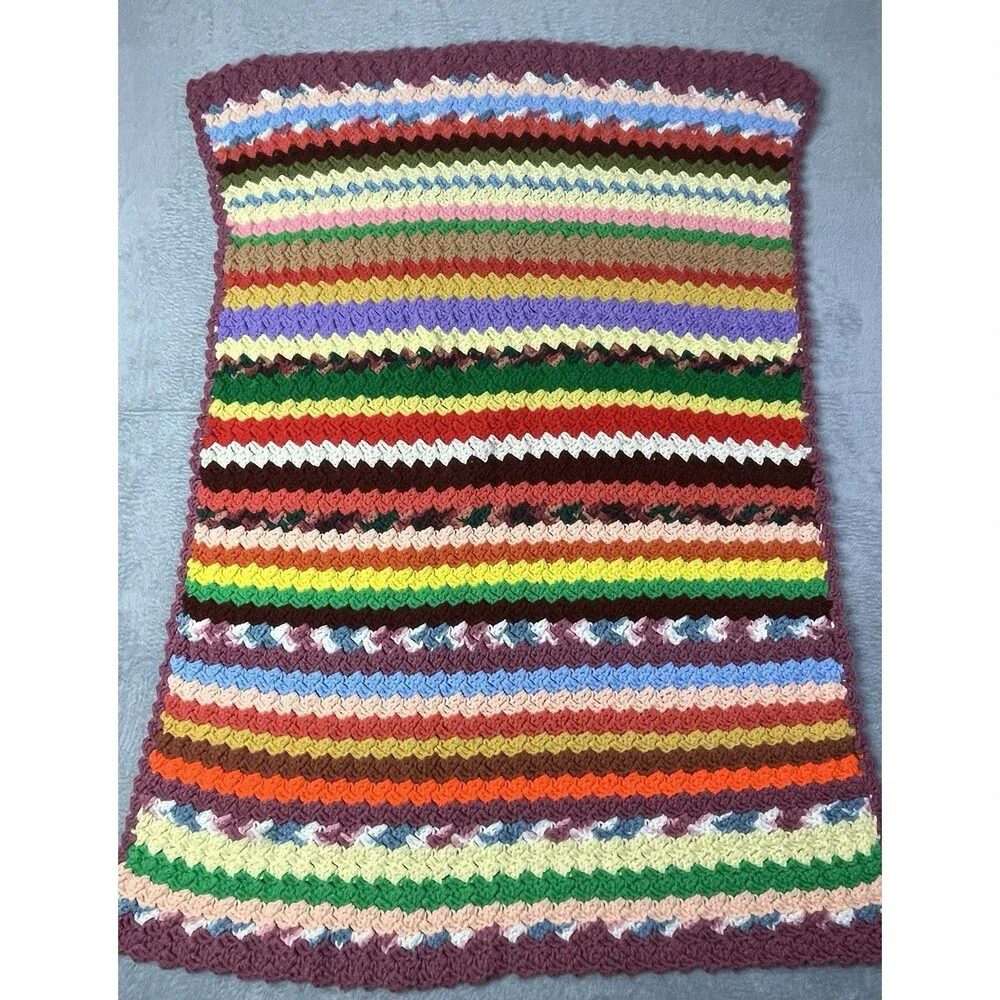 Vintage Handmade Crocheted Grannycore‎ Afghan Throw Blanket 44x32 Fall Cottage